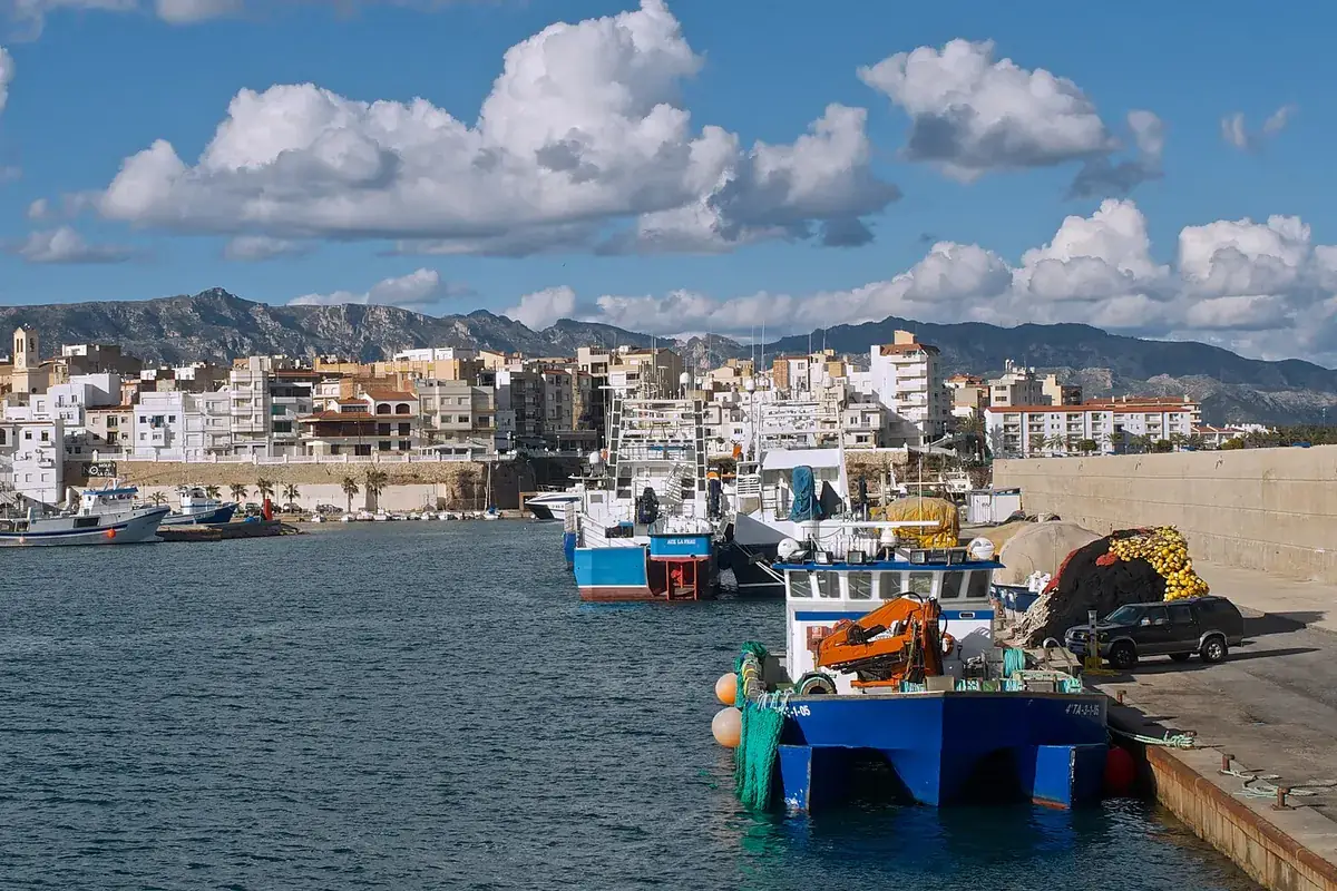 Puerto pesquero de L'Ametlla de Mar visto desde el mar
